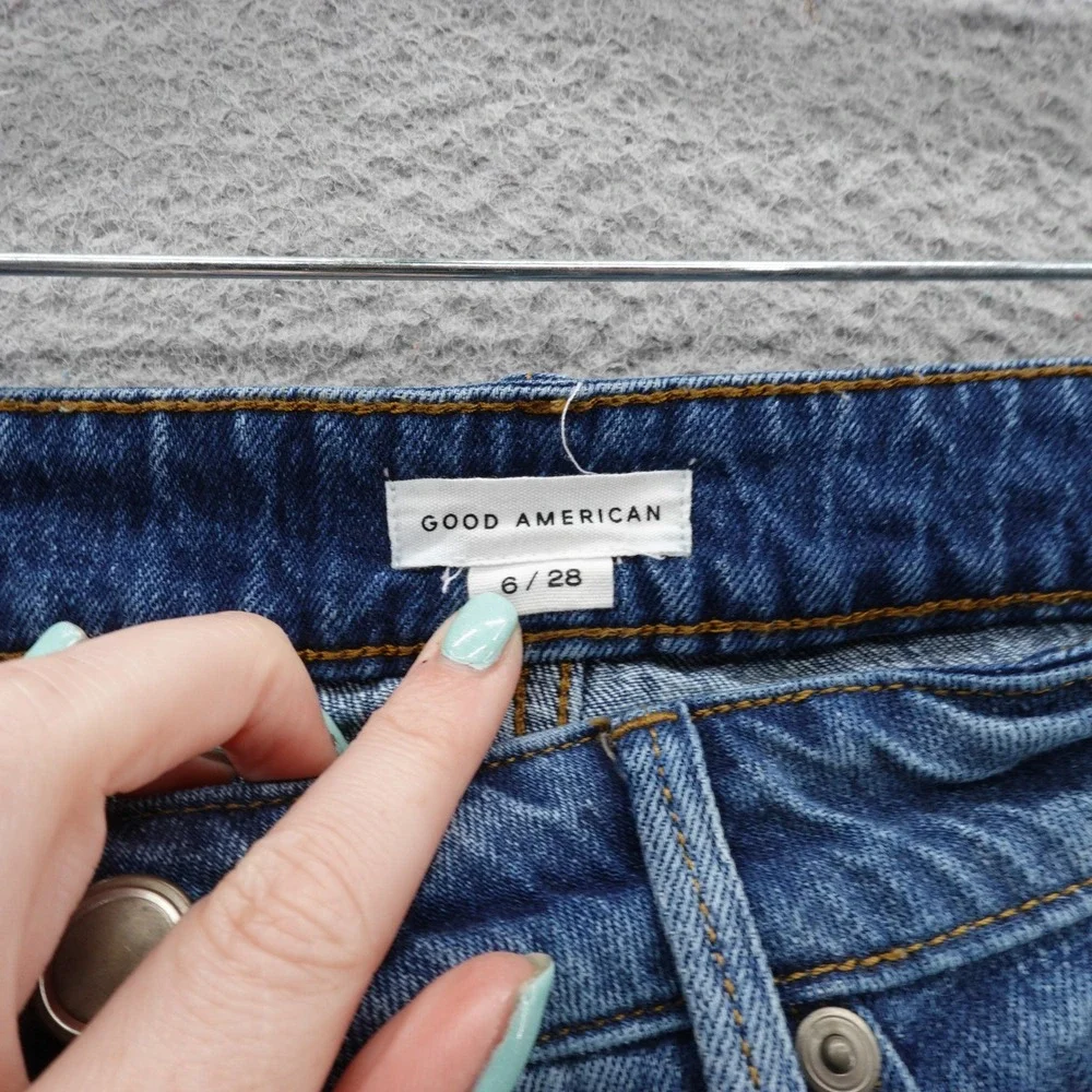 Good American Bombshell Denim Jean Shorts 6 28 Blue Womnens High Rise Distressed